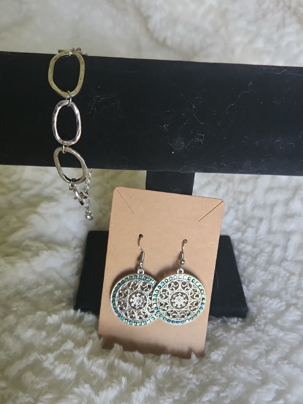 2 For 1 Boho Filigree Earrings W Turquoise Accents And Silver Chain Bracelet
